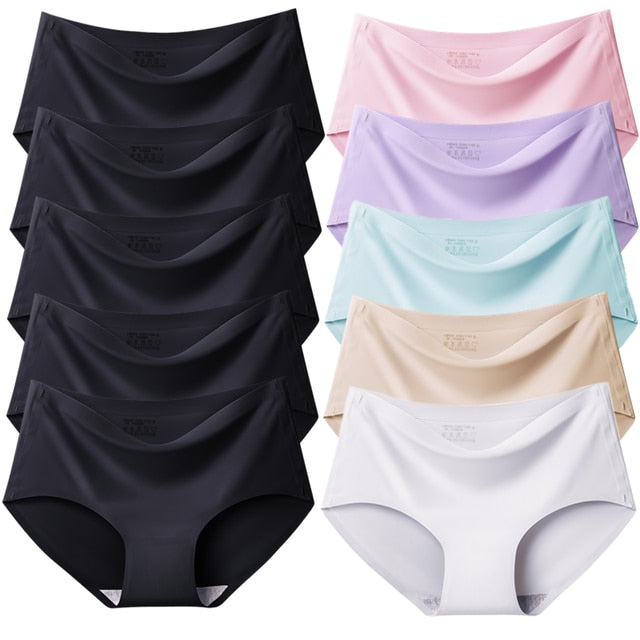 TrowBridge 10PCS/Set Women&#39;s Panties Solid Seamless Underwear Plus Size Comfortable Briefs Silk Satin Lingerie Health Underpants