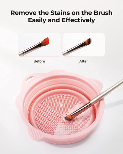 2Pcs Makeup Brush Cleaner Mat with Different Screw Threads, Cleaning Bowl and Silicone Makeup Brush Cleaner Pad with a Sponge for Wet & Dry Cleaning, Portable to Clean for Brush & Powder Puff- Blue