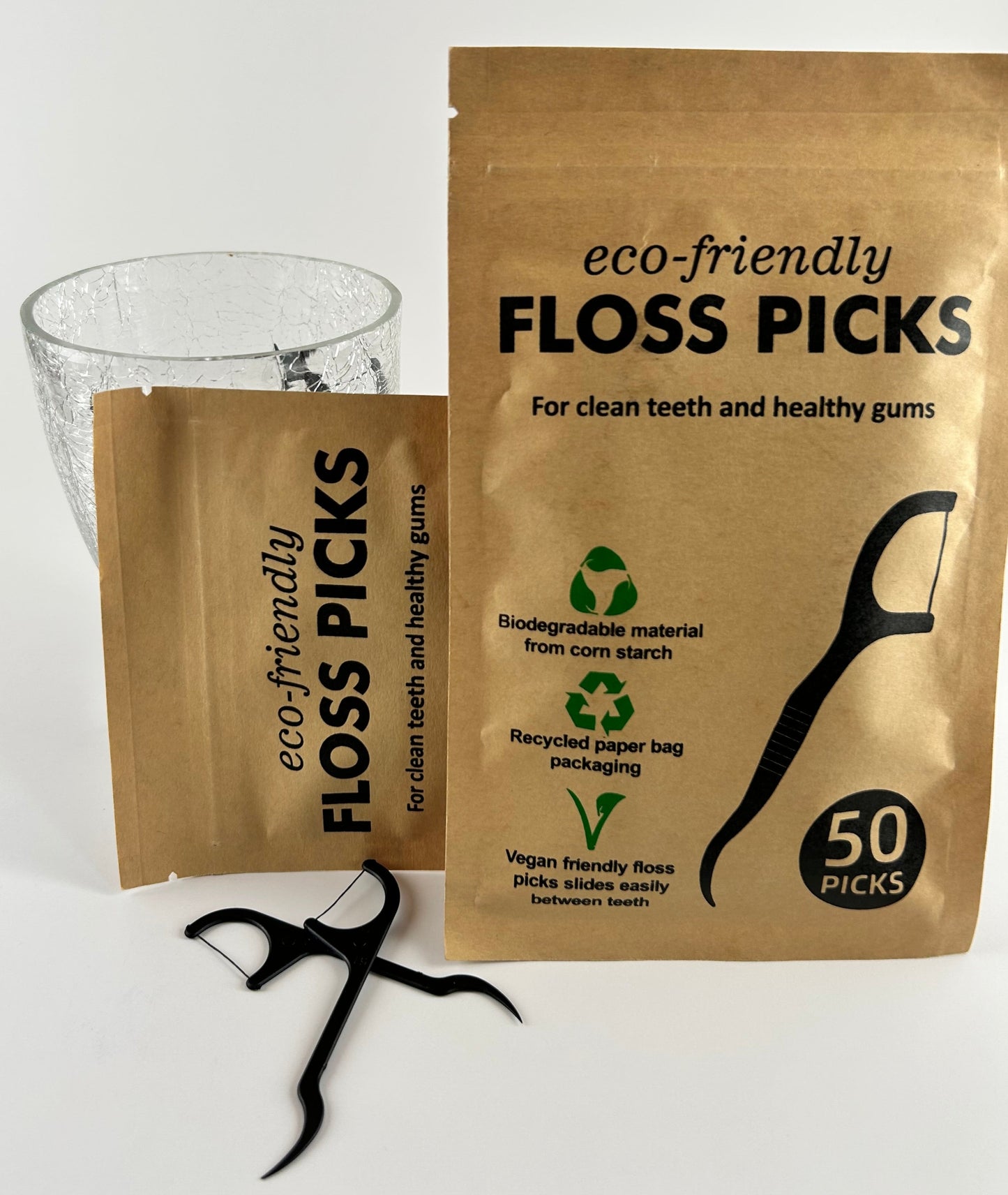 eco-friendly Floss Picks (100 Count) – Vegan Friendly, Eco-Friendly Natural Bamboo Charcoal Dental Floss Picks